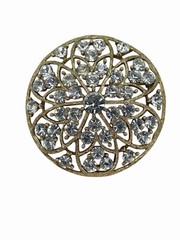 Vintage Lisner Rhinestone Domed Cut Out Round Gold Tone Brooch