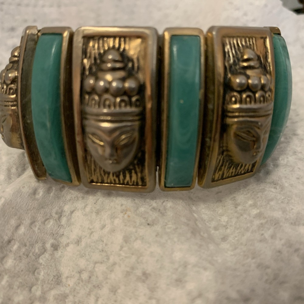 Vintage Egyptian Revival Expandable Bracelet (Harwood?) For Parts Or Repair.