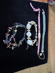Vintage to now lot of 4 stone wood leather cloth beaded bracelets