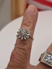 Antique 14K white gold diamond art deco flower ring