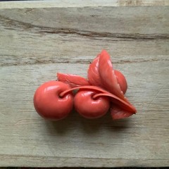 Japanese Red/Pink Coral Cherry Obi Clasp Obi-dome with Wooden Box Vintage