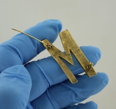 Vintage Mamselle Letter M Pin – Etched Brushed Goldtone – Initial