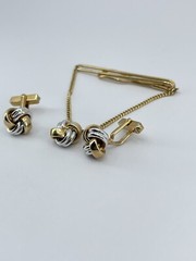 Swank cufflinks and tie clip set gold and silver tone knot bullet back