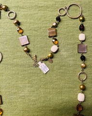 Lia Sophia Cipriani Necklace Long Mother of Pearl MOP Glass Beads Amber Gold