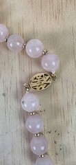 Vintage Chinese Export Necklace, Carved Rose Quartz Flower, Signed Asian Figural