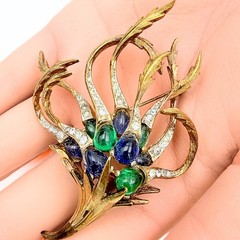 Rare Marcel Boucher Limited Edition Gripoix Cabochon Pave Rhinestone Brooch Pin