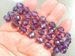 ART DECO CZECH FACETED PURPLE GLASS BEAD CHAIN STRUNG 30″ GF CLASP NECKLACE