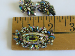 Vintage Hollycraft 1956 Brooch / Pin & Clip-on Earrings- Multicolored FREE SHIPP