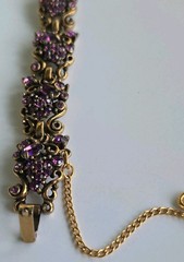VTG Hollycraft Amethyst Purple Rhinestone Bracelet Gold Tone Signed 1950s