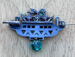 Antique French Art Deco Sterling Giardinetto Carved Flower Basket Brooch Pin
