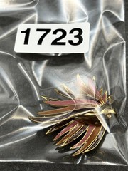 Vintage Gold Tone Pink Purple Orange Enamel Fish Brooch Pin