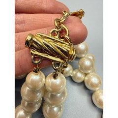 Vintage Carol Lee Chunky Big Faux Pearl Choker Necklace 13″ 2 Strand Adjustable