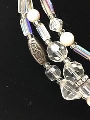 Vintage Roxsann chunky white clear beaded multi strand necklace jewelry