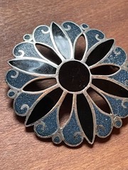 Vintage M. Ocampo Taxco Mexico Sterling Silver 925 Flower Brooch Pendant Inlay