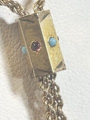 Victorian Gold Filled Slide Chain Garnet Opal Slide 42” 2mm 5x9mm Slide 10.1gr