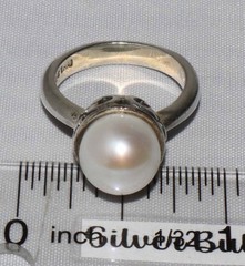 Vintage Sterling Silver CFJ Single Pearl Ornate Setting Ring Size 5 3/4 or 6