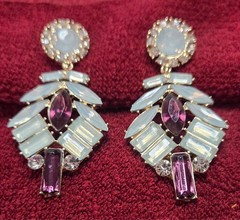 Vintage Rhinestone Drop Dangle Post Earrings Pierced Amethyst, White, & Clear