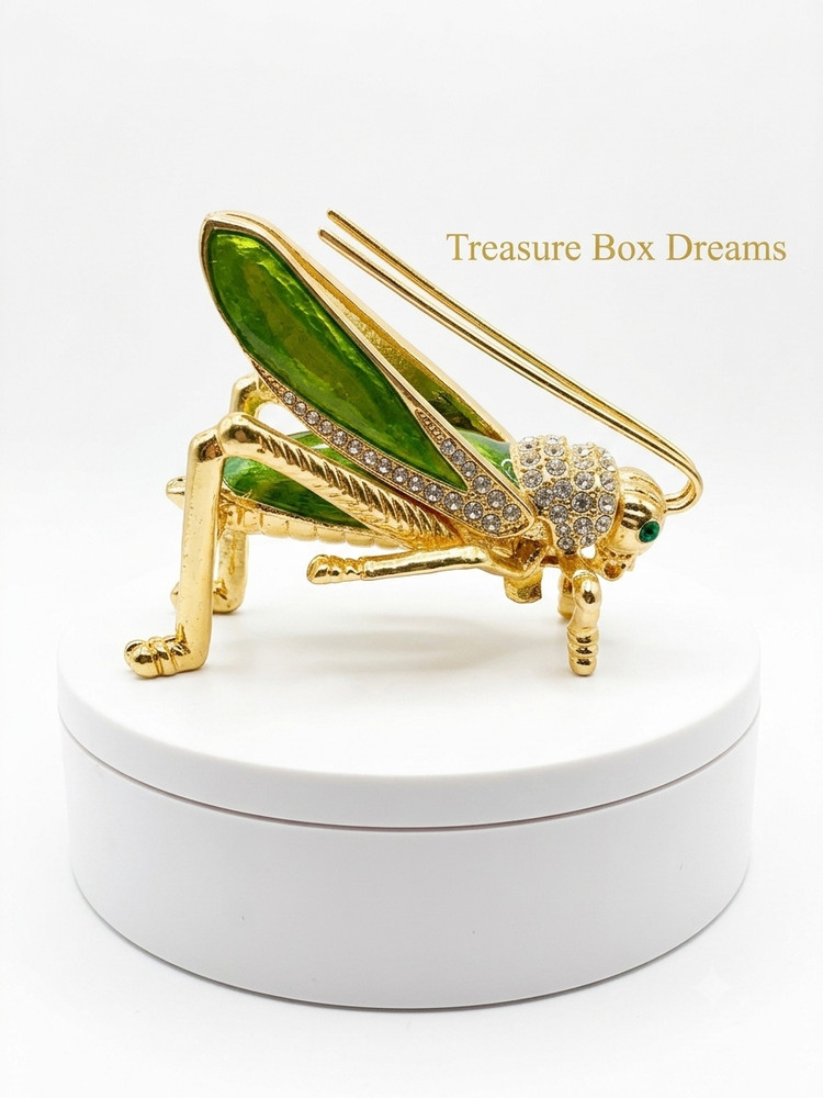 Vintage Gold Grasshopper Pin with Cubic Zirconia Crystals