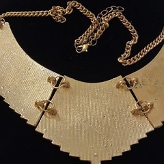 Vintage Egyptian Revival Bib Necklace Gold Tone Enamel Cleopatra Collar Art Deco