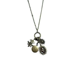 Vintage VCLM Necklace Fleur De Lis Pendant Goth Brass Tone 32-36 inches