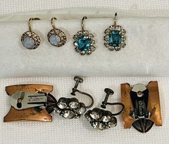 Vtg Women’s Earrings 8 Pairs Rhinestone Moonstone Czech Claiborne Renoir, NICE