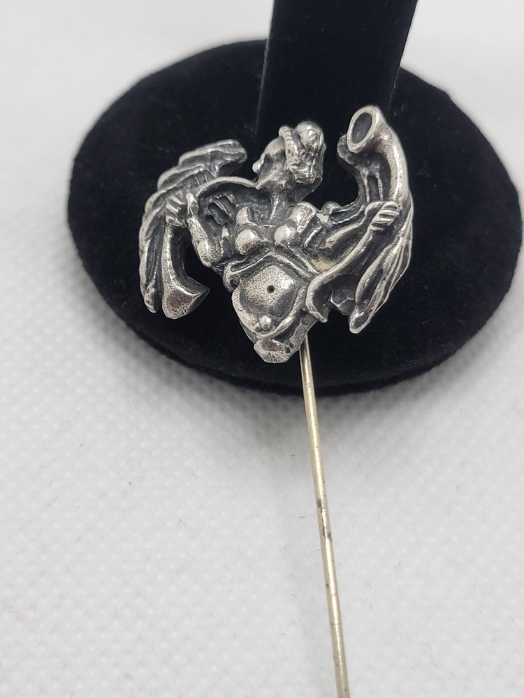 Vintage Art Nouveau Pin Winged Fairy Blowing a Horn Oxidized 2.8″ 1″ x 1″