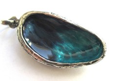 1-15/16in LARGE VINTAGE STERLING SILVER ENAMEL ABALONE CLAM SEA SHELL PENDANT
