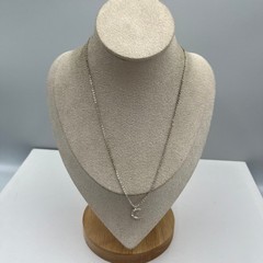 Vintage Silver Tone Crescent Moon Pendant Necklace Rhinestone Dainty Minimalist