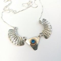 Ethnic Necklace Vintage Sterling Silver Blue Tribal Folk Crescent Artisan Boho