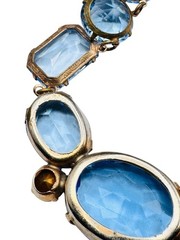 Vintage Blue Glass Rhinestone Necklace Signed Frances Hirsch Beautiful 16″