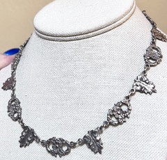 WONDERFUL Antique Italian Designer Ornate .800 Silver Floral Link Necklace