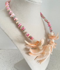 Vintage Philippines Pink Puka Shell Spike Statement Necklace 18″ Beach Vacation