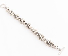 925 Sterling Silver Vintage Bracelet Modernist Twisted Bar & Ball Chain BT11958