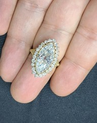 Vintage 18k Yellow Gold Engagement Ring 5.06ct.Lab-Grown Marquise Euro Diamond