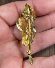 Vintage Gold Tone Rose Shaped Plated Brooch Pin Rhinestone Center Pronged 2”