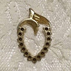 Vintage Pendant Gold tone Clear Stones Heart Shape