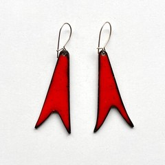 Vintage MCM Modernist Abstract Orange Enamel & Copper Pierced Dangle Earrings