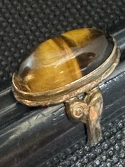 Vintage 10k Filled Toned Yellow Honey Brown Tigers Eye Oval Ring Boho Size 4.5