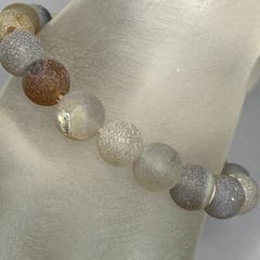 Stone Bracelet Women Neutral Gray Brown Matte Gemstone Beads Stretch Energy 6.5″