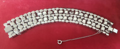 VINTAGE Rhinestone 7″ Cuff Bracelet with 5 Rows of Rhinestones & Safety Chain