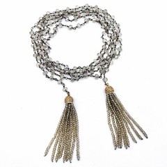 Vintage Faceted Smoky Crystals Necklace Tassel Lariat Art Deco