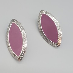 Purple Enamel Earrings Silver Tone Pierced Ear Post Back Lightweight