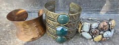 3 Vintage Artisan Ethnic Tribal Boho Wide Cuff Bracelets