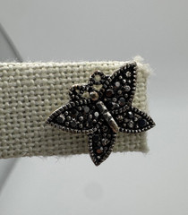 Vintage Marcasite Butterfly Small Stud Earrings Silver Tone Pierced Unbranded