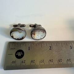 Vintage Sterling Silver Roman Soldier Carved Abalone Shell MOP Cameo Cufflinks