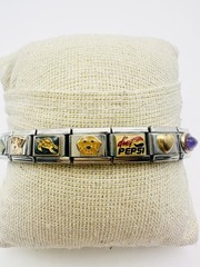 Vintage Italian Stainless Steel 18k Gold Assorted Charm Bracelet Amethyst 7.5”