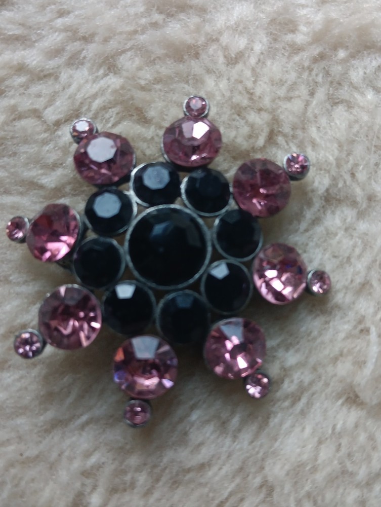 Vintage Pink/Black Chaton Atomic Starburst Pot Metal Brooch