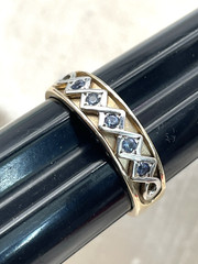 Men’s 9K 375 Yellow Gold 5.3g Ring With 5 Blue Topaz Gemstones Size 11-1/4