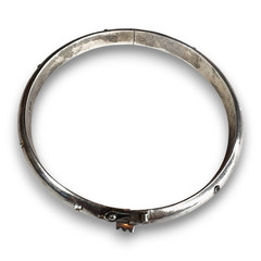 Vintage 925 Sterling Silver Hinged Bangle Bracelet Flush Set Crystal Accent