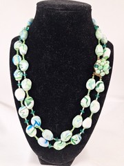 Marbled Blue Green & White Double Strand Necklace